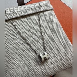 Authentic Hermes Pop H mini necklace pendant white with palladium hardware
